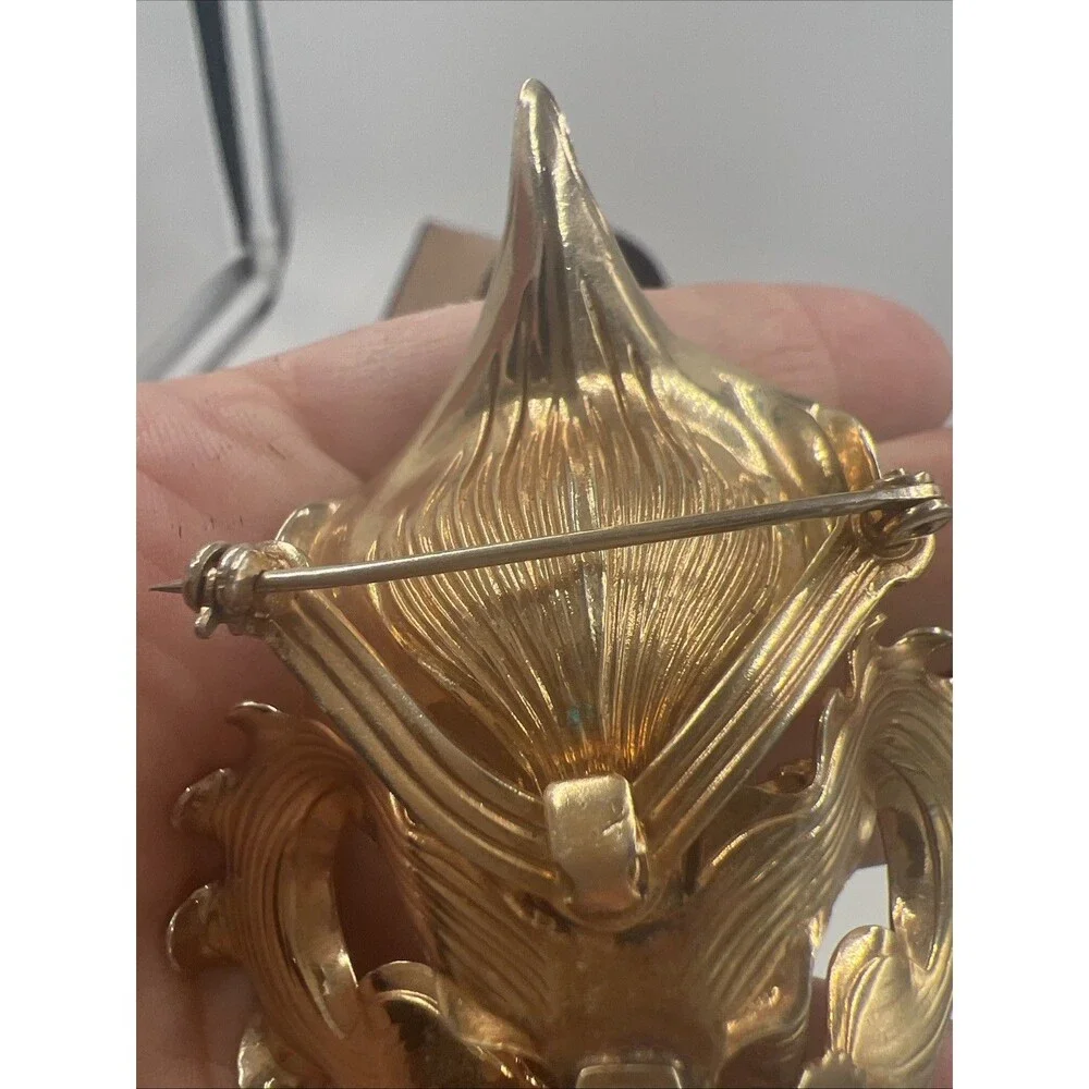 Vintage  Orchid Flower Brooch Large Goldtone Flower Jewelry 3 Dimensional Iris